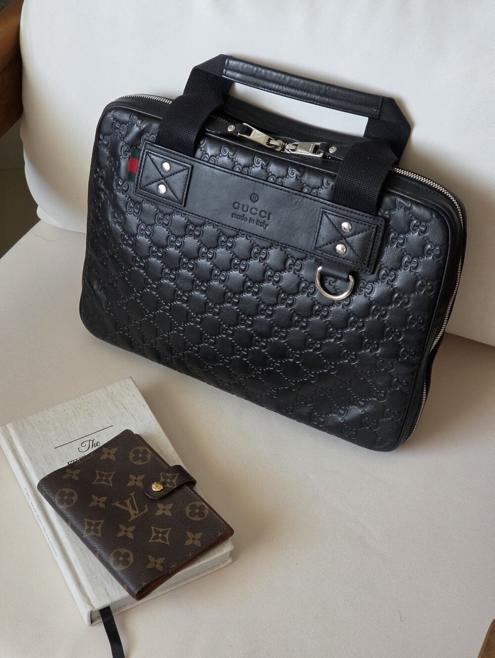 Gucci Guccissima Black Leather Briefcase Work Bag Laptop Case